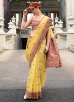 Soft Linen Cotton Yellow Casual Wear Printed Saree